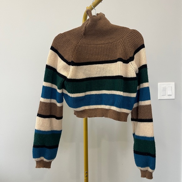 Striped Brown and Blue Sweater with Bear Patch - Picture 4 of 4